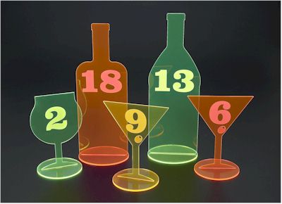Wine Bottle and Glasses Engraved Acrylic Table Tent Numbers